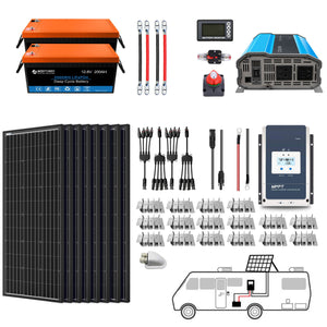 ACOPOWER - Lithium Battery Mono Solar Power Complete System with Battery and Inverter for RV Boat 12V Off Grid Kit