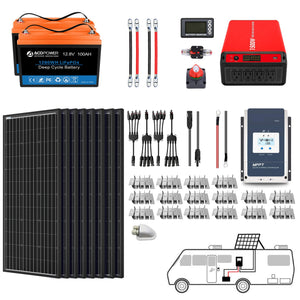 ACOPOWER - Lithium Battery Mono Solar Power Complete System with Battery and Inverter for RV Boat 12V Off Grid Kit