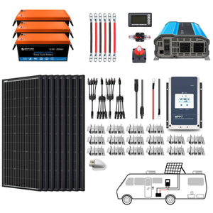 ACOPOWER - Lithium Battery Mono Solar Power Complete System with Battery and Inverter for RV Boat 12V Off Grid Kit