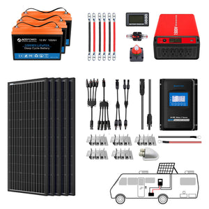 ACOPOWER - Lithium Battery Mono Solar Power Complete System with Battery and Inverter for RV Boat 12V Off Grid Kit