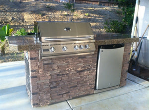 KoKoMo - St. John 7'6" BBQ Island with Bar on Three Sides and 4 Burner Built In BBQ Grill