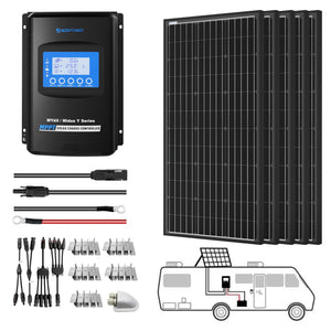 ACOPOWER - 500W Mono Solar RV Kits,  40A MPPT Charge Controller (5x100W 40A)