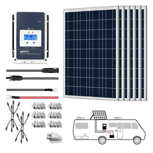 ACOPOWER - 600W 12V  Poly Solar RV Kits, 50A MPPT Charge Controller (6x100W 50A)