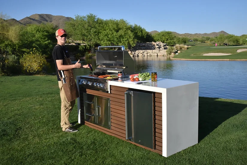 Throwback to this awesome outdoor kitchen countertop we installed with a  waterfall/mitered l…