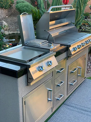 KoKoMo - Teppanyaki, Griddle, Built-In BBQ Grill with Side Burner, Storage Drawers 7'6"