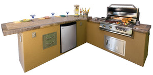 KoKoMo - Caribbean BBQ Island with 4 Burner Built In BBQ Grill Refrigerator and Drawers