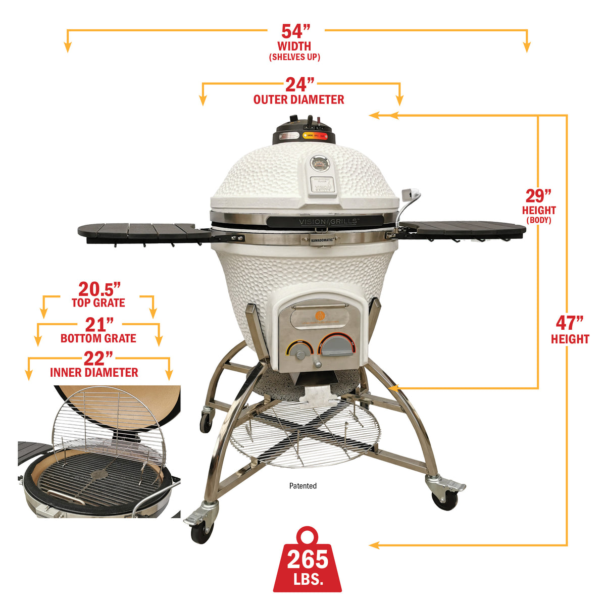 ELITEXD702MG by Vision Grills - XD702 Maxis Ceramic Kamado Grill - Gun  Metal Grey